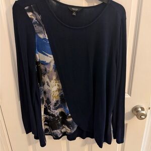 Simply Vera Vera Wang Navy and Blue Abstract Long Sleeve Top